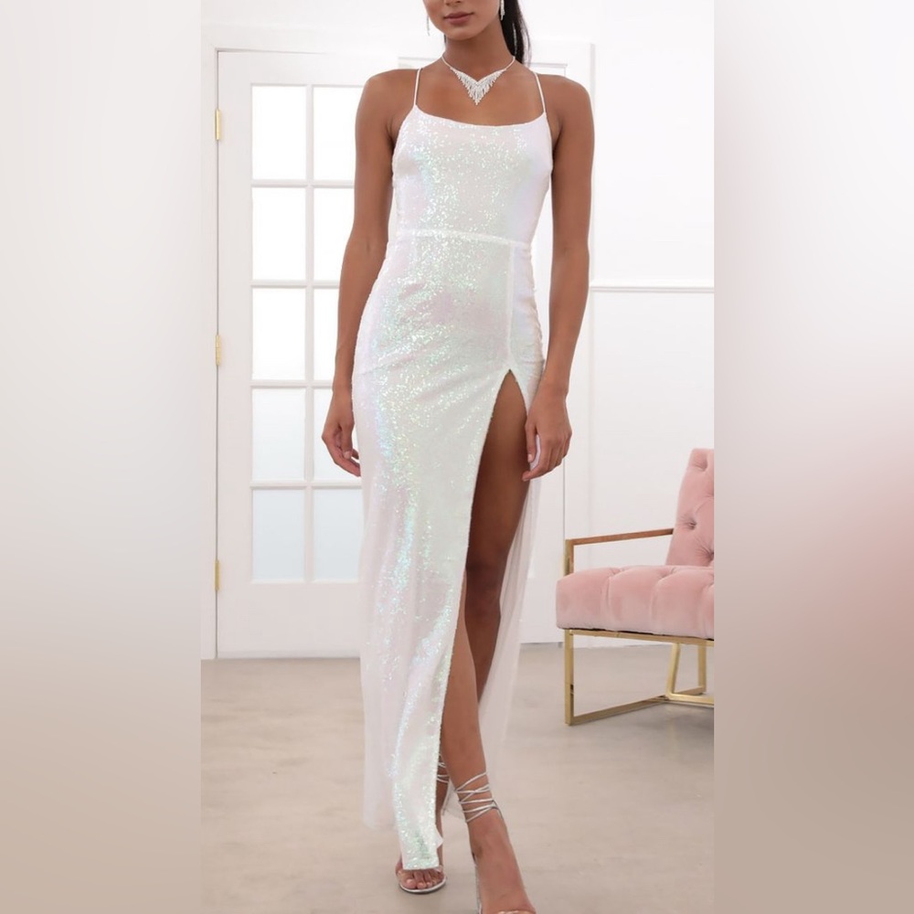 White sequin formal gown dress